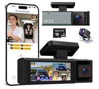 NOLYTH 3 Channel Dash Cam: 4K Front + 1080P Interior/Rear Dashcam with 64GB Card 5G Wi-Fi App Control Night Vision G-Sensor Car Camera for Baby/New Drivers