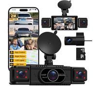NOLYTH Dash Cam Front and Rear 4-Channel: Front 2K + Rear Left Right 1080P Dashcam with 5G WiFi APP Control 64GB Card Night Vision 360 View 8 IR Lamps Interior Car Camera for Baby/New Drivers