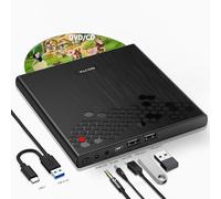 NOLYTH External CD Drive for Laptop: USB C DVD Drive External with 1 Audio 2 USB Slots - Portable Slot-in Burner with Eject Button Plug & Play for Mac MacBook PC Windows 11