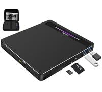 NOLYTH External CD DVD Drive for Laptop, USB 3.0 Type-C Portable with SD/TF 2 USB Ports, Slim CD/DVD RW Burner Rewriter Reader Player for Mac Macbook PC Windows Linux