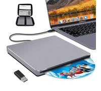 NOLYTH External CD DVD Drive for Laptop - USB C Portable Burner Player Reader Plug & Play for Mac Windows 11/10 Linux with USB 3.0 Adapter Aluminium Alloy