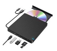 NOLYTH External CD/DVD Drive for Laptop - USB-C Slim CD/DVD RW ROM Burner with SD TF 2 USB Ports Plug & Play Portable Optical Disc Reader Writer Player for Mac Macbook PC Windows 11/10
