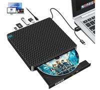 NOLYTH External CD DVD Drive for Laptop: USB C Ultra Slim CD Burner with SD/TF 2 USB Ports Portable Optical Disc Writer Reader DVD Player for Mac Macbook Apple PC Windows 11