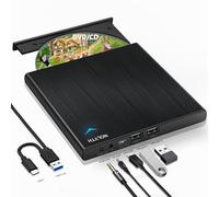 NOLYTH External CD DVD Drive for Laptop: USB C & USB3.0 Burner Player Reader Portable for Mac MacBook PC Windows Computer with Audio USB Ports