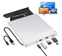 NOLYTH External DVD Drive, DVD Player for MacBook: USB 3.0 Type-C CD Burner External with SD/TF/2 USB Ports for Laptop PC - Portable Plug & Play Fast Data Transfer for Mac Windows 11/10