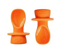 Nom Nom Kids | Baby Pouch Spoons | 2 Spoons + Washable Travel Bag | Little Nom Nom Silicone weaning Spoon for use with Baby Food Pouches and Reusable Pouches | Parent Travel Essentials (Orange)