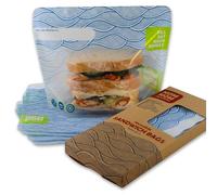 Nom Nom Reusable Sandwich Bags | 4 ziplock bags for sandwiches, wraps, bagels or salads | soup storage bag | freezer safe bag | dishwasher safe | Gusset Base