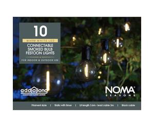 Noma 10 Smoked Round Connectable Festoon Lights - Stylish Garden Chain with Timer, Perfect for Ambiance (Pack of 1)