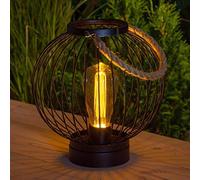 Noma 1018043 Black Metal Round Lantern with LED Filament Style Bulb, Battery Operated, 25cm