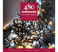 Noma 480 LED Cluster Christmas Tree Lights : Green Cable : Multifunction : Plug-in with Timer : Bright White/Warm White Mix : 4921711