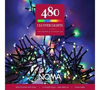 Noma 480 LED Cluster Christmas Tree Lights : Green Cable : Multifunction : Plug-in with Timer : Multicoloured : 4921731
