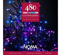 Noma 480 LED Cluster Christmas Tree Lights : Green Cable : Multifunction : Plug-in with Timer : Pastel : 4921741