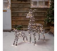 Noma 90cm Grey Rattan 230 Warm/Cool White LED Richmond Deer & Fawn Decoration