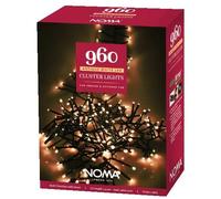 Noma 960 LED Cluster Christmas Tree Lights : Green Cable : Multifunction : Plug-in with Timer : Antique White : 4921753
