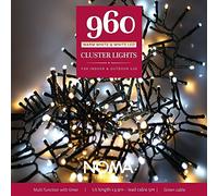 Noma 960 LED Cluster Christmas Tree Lights : Green Cable : Multifunction : Plug-in with Timer : Bright White/Warm White Mix : 4921713