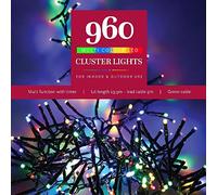 Noma 960 LED Cluster Christmas Tree Lights : Green Cable : Multifunction : Plug-in with Timer : Multicoloured : 4921733