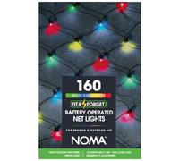 Noma Battery NET Christmas Lights - 160 LED - Fit & Forget Timer - Multi Coloured Multi Function