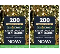 Noma Fit & Forget Flexi Wire Lights, 200 Warm White LED's, 13.9 m, Battery Operated (Pack of 2)