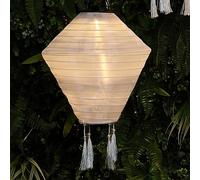 NOMA White Solar Mandarin Lantern, Diamond with Tassels, 28 cm (Pack of 1)