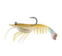 Nomad Design Live Ops Tideline Shrimp 4.25” Pre-Rigged Soft Bait Lure, 1/2 oz Weighted Shrimp with BKK Hook, Reactor-UV with Tracer Scent, Fried Banana (2-Pack), for Snook & Redfish