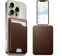 Nomad Leather Brown Magsafe Wallet w/Integrated Tracking for iPhone, Slim Magsafe Card Holder for iPhone, Wallet GPS Tracker Card 5 Months Battery Life, Rechargeable, Compatible with iOS Only