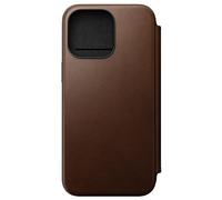 Nomad Modern Leather Folio for iPhone 15 Pro Max Case Compatible with MagSafe & Wireless Charging Leather Wallet Case, 3 Card Slots. 360° Protective Bumper - Brown