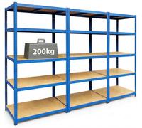 Nomad Racking Monkey 180X90X60Cm 3 Bay Garage Shelving Units 200Kg Udl Per Shelf 1000Kg Per Bay Blue Storage Shelves 5 Tier