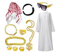 Nomad Style Robe - Arabic Costume Set, Head Food Kit, Cultural Routfit, Men's Sheik Cosplay Clothing for Theme Parties, Halloween Night, Carnival Parties, Costume Parades, Role Play from the Near O