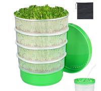 Nomanak Seed Sprouting Kit - 4-Tier Stackable Seed Sprouter Trays with Drain Holes and Drain Tray, Micro Greens Growing Trays Kit, Soil-Free Sprouter Tray for Beans Alfalfa Seeds