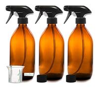 Nomara Organics Amber Glass Spray Bottles 500mL, 3 Pack- BPA Free, Empty, Refillable, Reusable Pump Containers for Organic Beauty or Kitchen, Bathroom Cleaning Products.