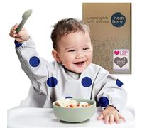 Nombear Baby Bibs for 6-12 Months (up to 18) - Waterproof & Easy Clean Baby Weaning Bib with Sleeves, Machine Washable Long Sleeve Bibs Alternative to Silicone and Coverall Bib for Feeding Toddlers