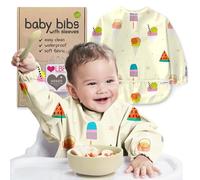 Nombear Baby Bibs for 6-12 Months (up to 18) - Waterproof & Easy Clean Baby Weaning Bib with Sleeves, Machine Washable Long Sleeve Bibs Alternative to Silicone and Coverall Bib for Feeding Toddlers