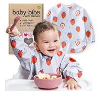 Nombear Baby Bibs for 6-12 Months (up to 18) - Waterproof & Easy Clean Baby Weaning Bib with Sleeves, Machine Washable Long Sleeve Bibs Alternative to Silicone and Coverall Bib for Feeding Toddlers
