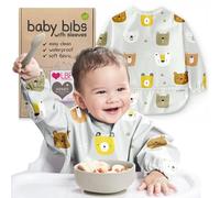 Nombear Baby Bibs with Sleeves for 6-24 Months, 1 Pack - Easy Wipe Clean, Machine Washable Baby Weaning Bib with Sleeves, Waterproof Long Sleeve Bibs, Alternative to Silicone and Coverall Bib