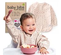 Nombear Baby Bibs with Sleeves for 6-24 Months, 1 Pack - Easy Wipe Clean, Machine Washable Baby Weaning Bib with Sleeves, Waterproof Long Sleeve Bibs, Non Silicone and Coverall Bib