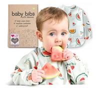 Nombear Waterproof Baby Weaning Bibs with Sleeves, 6-24 Months | Easy Wipe Clean Long Sleeve Baby Feeding Bibs, Machine Washable Non Silicone Coverall Bib