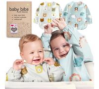 Nombear Waterproof Baby Weaning Bibs with Sleeves, 6-24 Months | Easy Wipe Clean Long Sleeve Baby Feeding Bibs, Machine Washable Non Silicone Coverall Bib