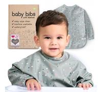 Nombear Waterproof Baby Weaning Bibs with Sleeves for 6-24 Months | Easy Wipe Clean Long Sleeve Baby Feeding Bibs, Machine Washable Non Silicone Coverall Bib