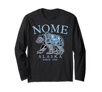 Nome Alaska Tribal Art Bear Since 1898 Pale Blue Letters Long Sleeve T-Shirt