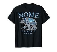 Nome Alaska Tribal Art Bear Since 1898 Pale Blue Letters T-Shirt