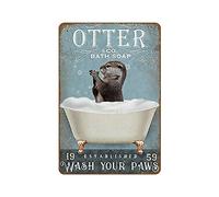 NOMELY Otter & Co Bath Soap Wash Your Paws Otter Art Print Otter Lover Gift Love Animal Home Decor Quick to Ship Novelty Tin Metal Sign Plaque Bar Pub Vintage Retro Wall Decor Metal Sign 8"x12"