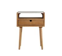 Nomi Natural Effect One Drawer With White Carrara Marble Bedside Cabinet