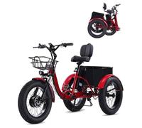NOMIGO Electric Tricycle for Adult Folding E-Trike 3 Wheel Ebike 3 Wheels bicycle 25KM/H 48V15AH Lithium Battery PAS Max 75km range 20 * 4.0" Fat Tire E-Tricycle electric trike Red