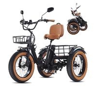 NOMIGO Folding Electric Tricycle for Adults, 48V 15.6Ah Removable Battery, Up to 90 km PAS Range, 20 x 4.0 Fat Tyres, Hydraulic Brakes, 7-Speed E-Trike Black