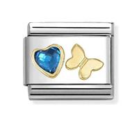 Nomination Blue CZ Heart with Butterfly Yellow Gold Charm