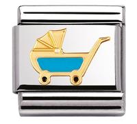 Nomination Composable Classic Daily Life Blue Pram Stainless Steel, Enamel and 18K Gold