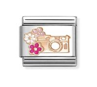 Nomination Camera with Flowers Rose Gold Charm
