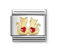 Nomination Gold Double Red Hearts Cats Charm