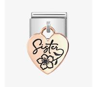 Nomination Hanging Sister Heart with Flower Rose Gold Charm