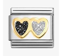 Nomination CLASSIC Double Black & Silver Glitter Hearts Charm 030220/15